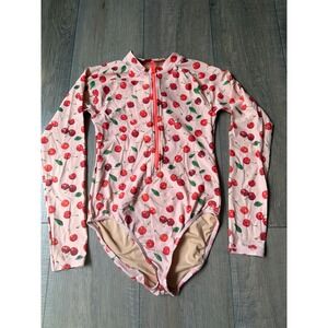 Crewcuts J.Crew Girls Pink Cherry Print Long Sleeve Rash Guard Swimsuit Size 14